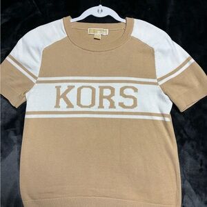 Michael Kors Tan and White Logo Sweater